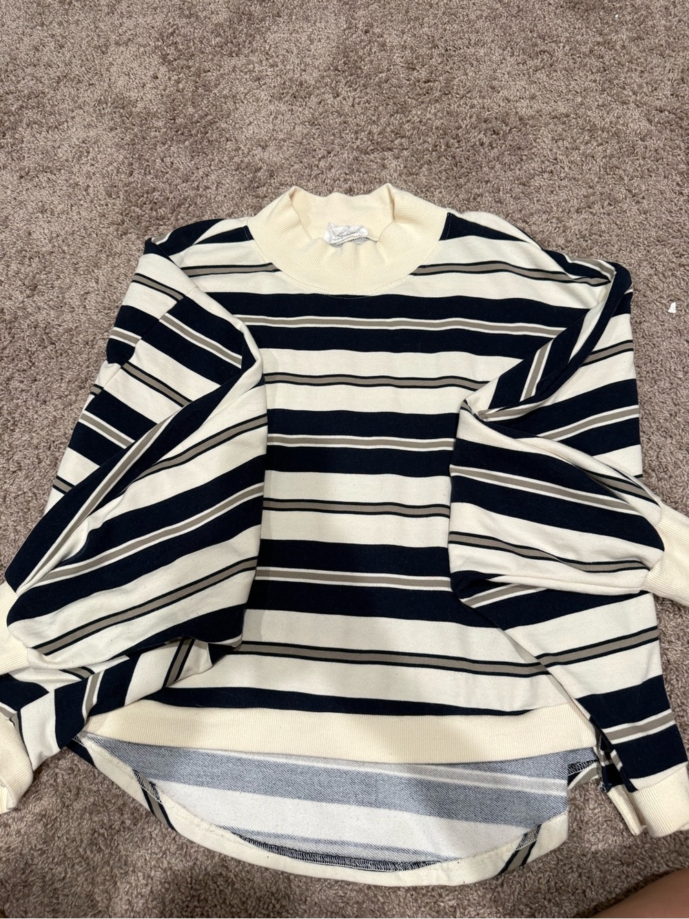 BUCKETLIST Cream & Navy Striped Crew Sweater